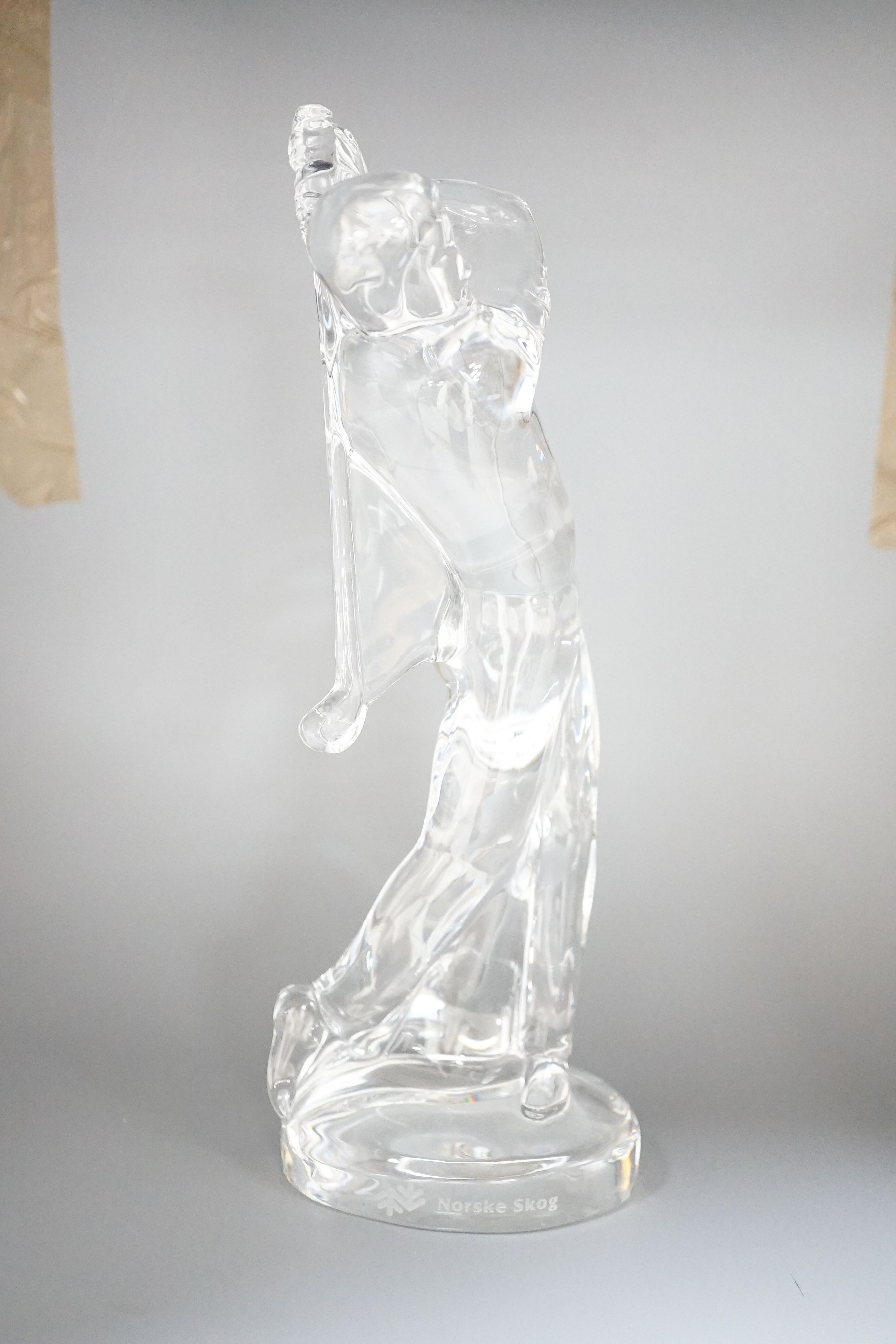 A Baccarat crystal model of a golfer ‘Norske Skog’ to base 24cm